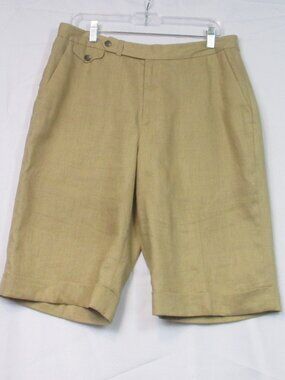 Lauren Ralph Lauren Bermuda Shorts 100% Linen Womens Camel Lined Folded Hem 12